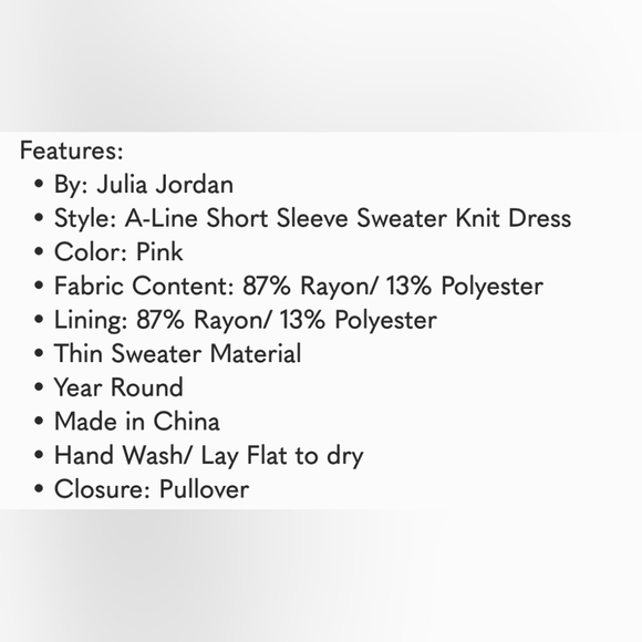 NWT JULIA JORDAN Blush Pink Short Sleeve Scoop Neck Crochet Detail Dress (14) - Picture 11 of 11